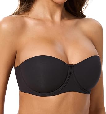 Womens Strapless Bra-Lightly Lined Non Slip Invisible Balconette Underwire Support Multiway Bandeau Bra for Comfort Lift