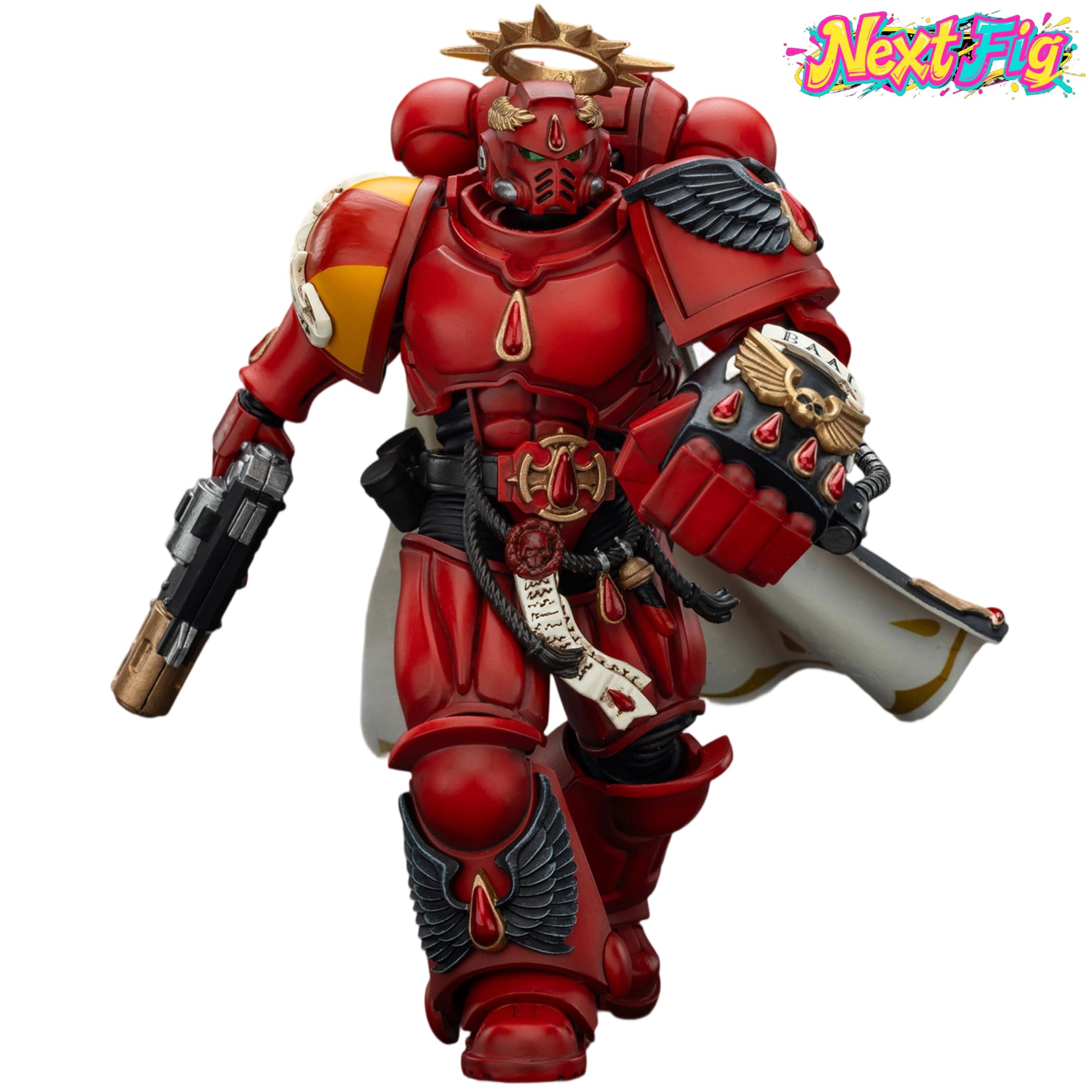 JOYTOY Blood Angels Kapitan Warhammer 40K 1/18 figurki akcji, krwawe anioły, kapitan z pistoletem piekła i mocną pięścią, kolekcjonerski model, 10 cm prezenty urodzinowe