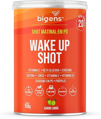 Wake up shot, vitamina c, própolis, gengibre, cúrcuma, guarana e zinco, Sabor Limão, 150g, Bigens (Unidade)