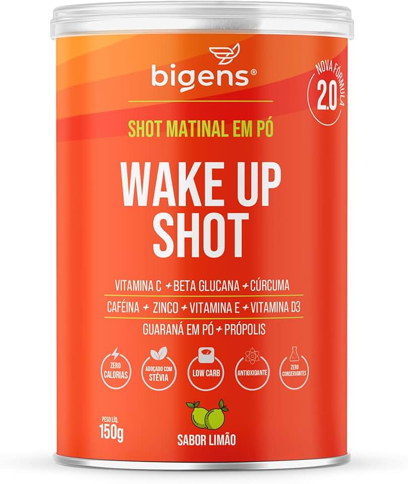 Wake up shot, vitamina c, própolis, gengibre, cúrcuma, guarana e zinco, Sabor Limão, 150g, Bigens (Unidade)