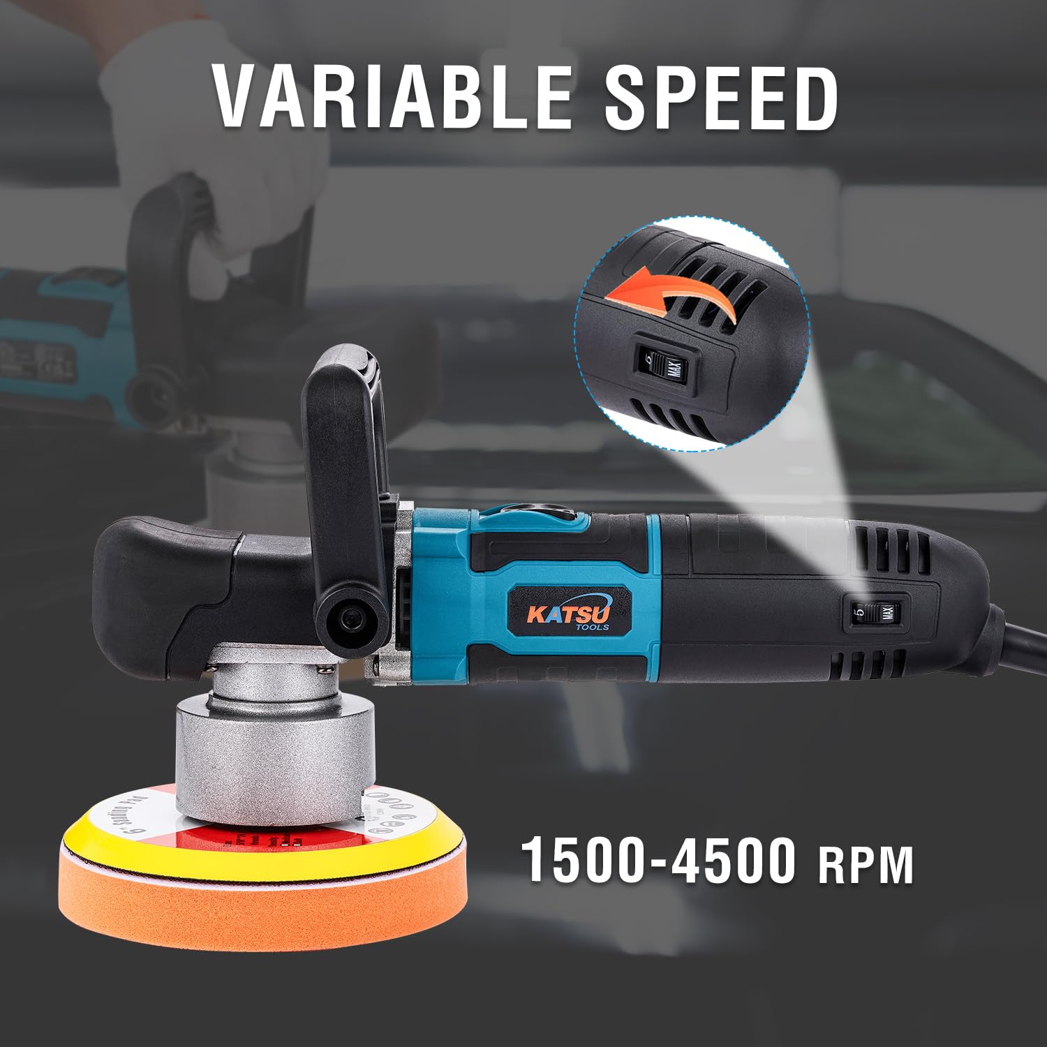 KATSU Tools Random Orbital Polisher 800W 150mm 6 Inch, 6 Variable Speed, Dual Action Sander Polisher - Image 3