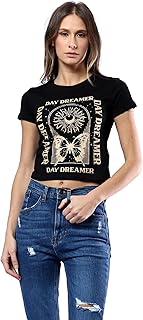 تيشرت صيفي بأكمام قصيرة مطبوع بعبارة "Day Dreamer"، أسود