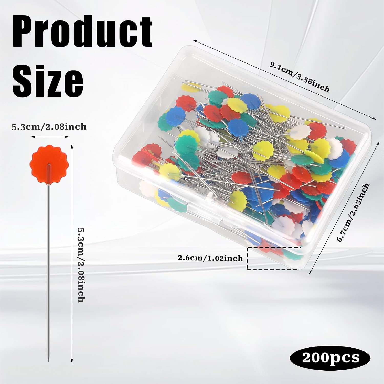 200Pcs Flat Head Sewing pins 2.16inch Flower Head Pin Quilting Pins for Sewing Supplies,Dressmaker, Craft, Fabric, DIY, Projects and Jewelry Decoration
