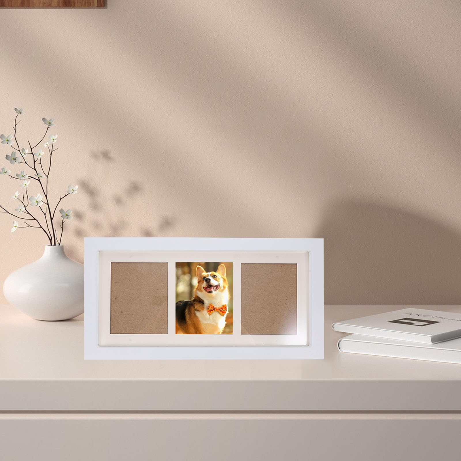Marco de Fotos de Madera Blanco y Estilo Simple Diseño de Tres Cuadrículas Uso Duradero para Decoración del Hogar, Marco para Huellas de Manos de Recién Nacido