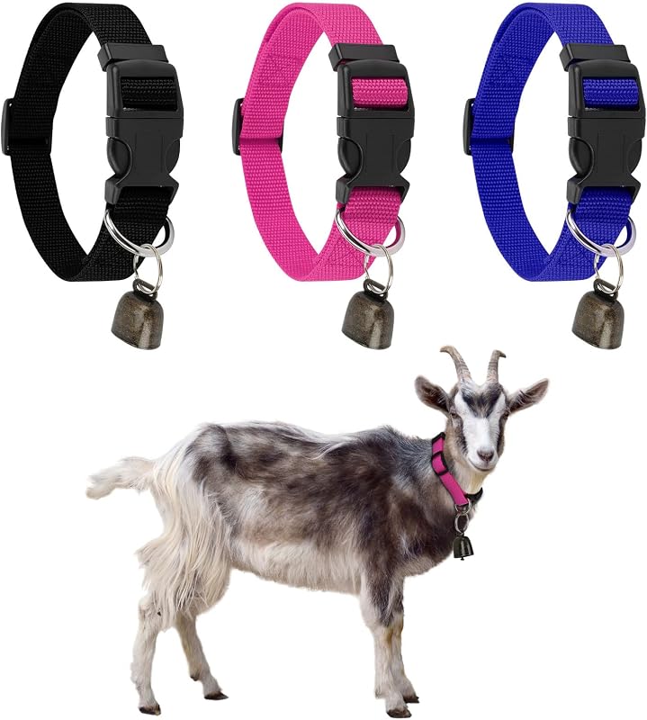 Coleira ajustável para cabras com sino em nylon e fivela de engate rápido GINDOOR, conjunto com 3