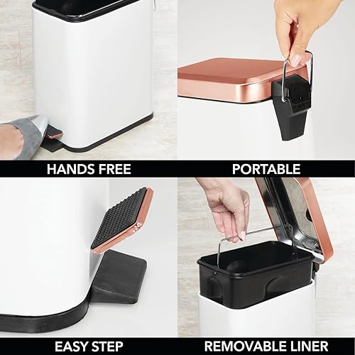 Miniatura 60 de mDesign - Cubo de basura de 1,3 galones de perfil delgado con escalón de metal, papelera, contenedor de basura, baño, tocador, dormitorio, cocina,