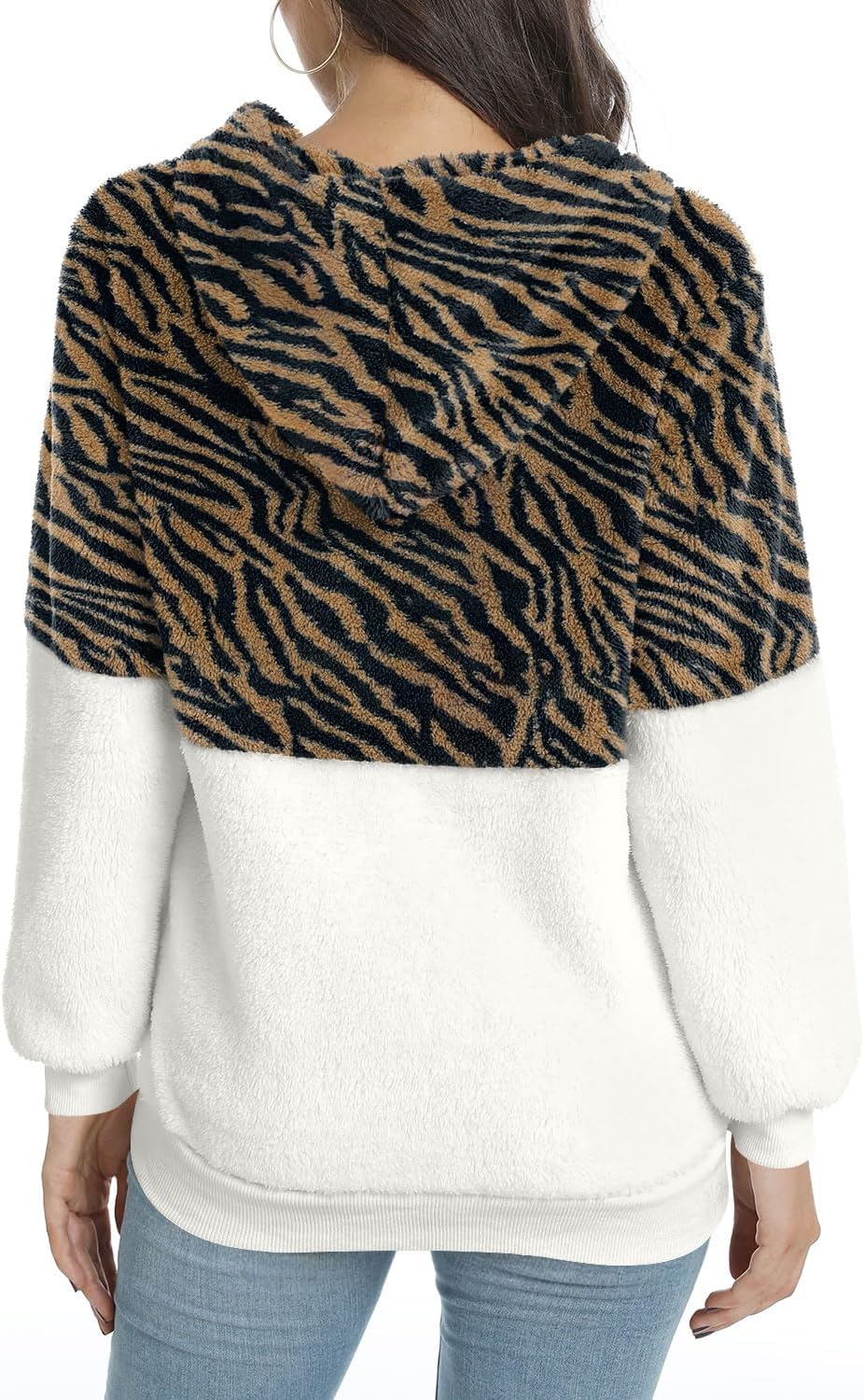 LONGYUAN Women Casual Hoodies Fashion Fuzzy Warm Pullover Sherpa Outerwear with Pockets - Image 2