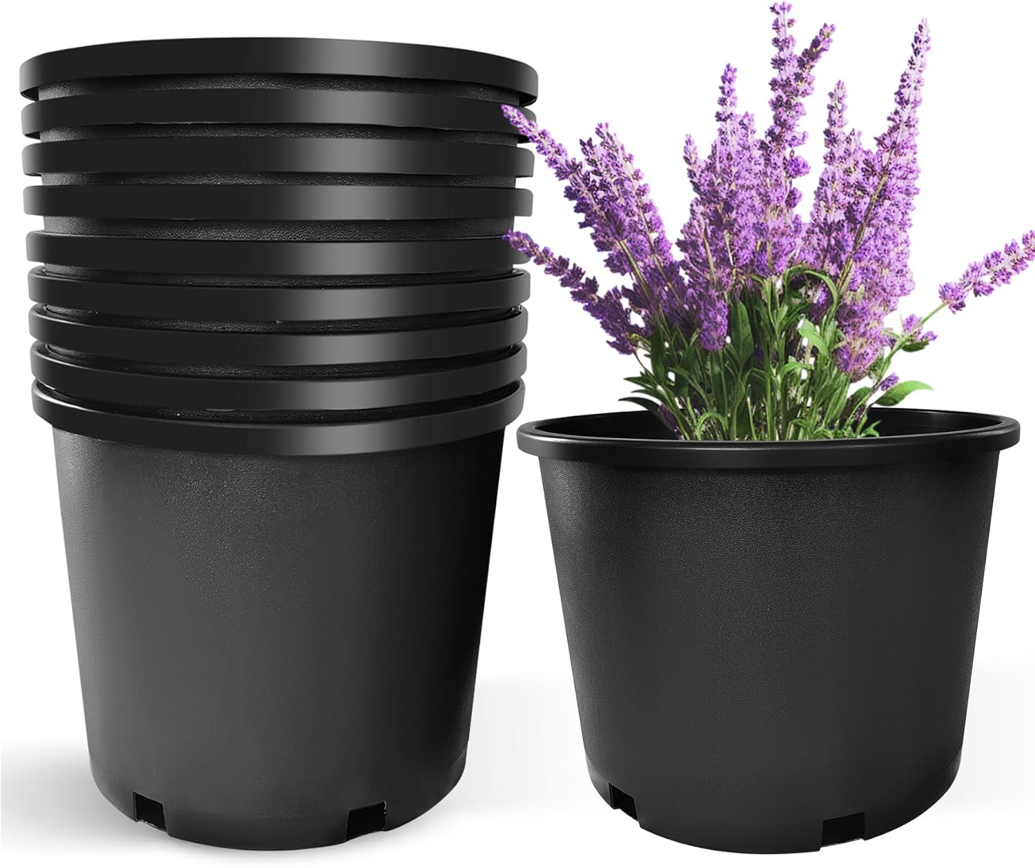 10Pcs 10 Gallon 16 inch Plant Nursery Pot Flower Seedling Injection Molded Container Plastic Garden Planter Pots with Drainage Holes Suitable for Vegetables Flowers Plants Black