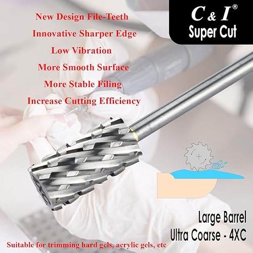 Miniatura 8 de C &amp; I Broca de uñas, edición súper cortada, dientes de lima mejorada, barril grande, lima E profesional para máquina perforadora de uñas eléctrica,