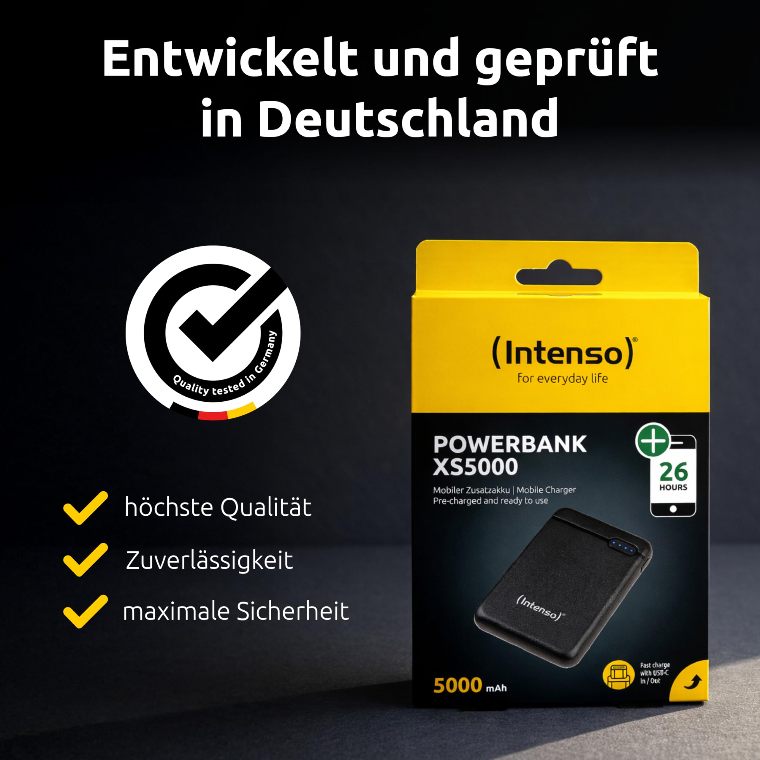 Intenso Powerbank XS 5000, zewnętrzna ładowarka (5000 mAh, nadaje się do smartfonów/tabletów, odtwarzaczy MP3/aparatu cyfrowego), czarny