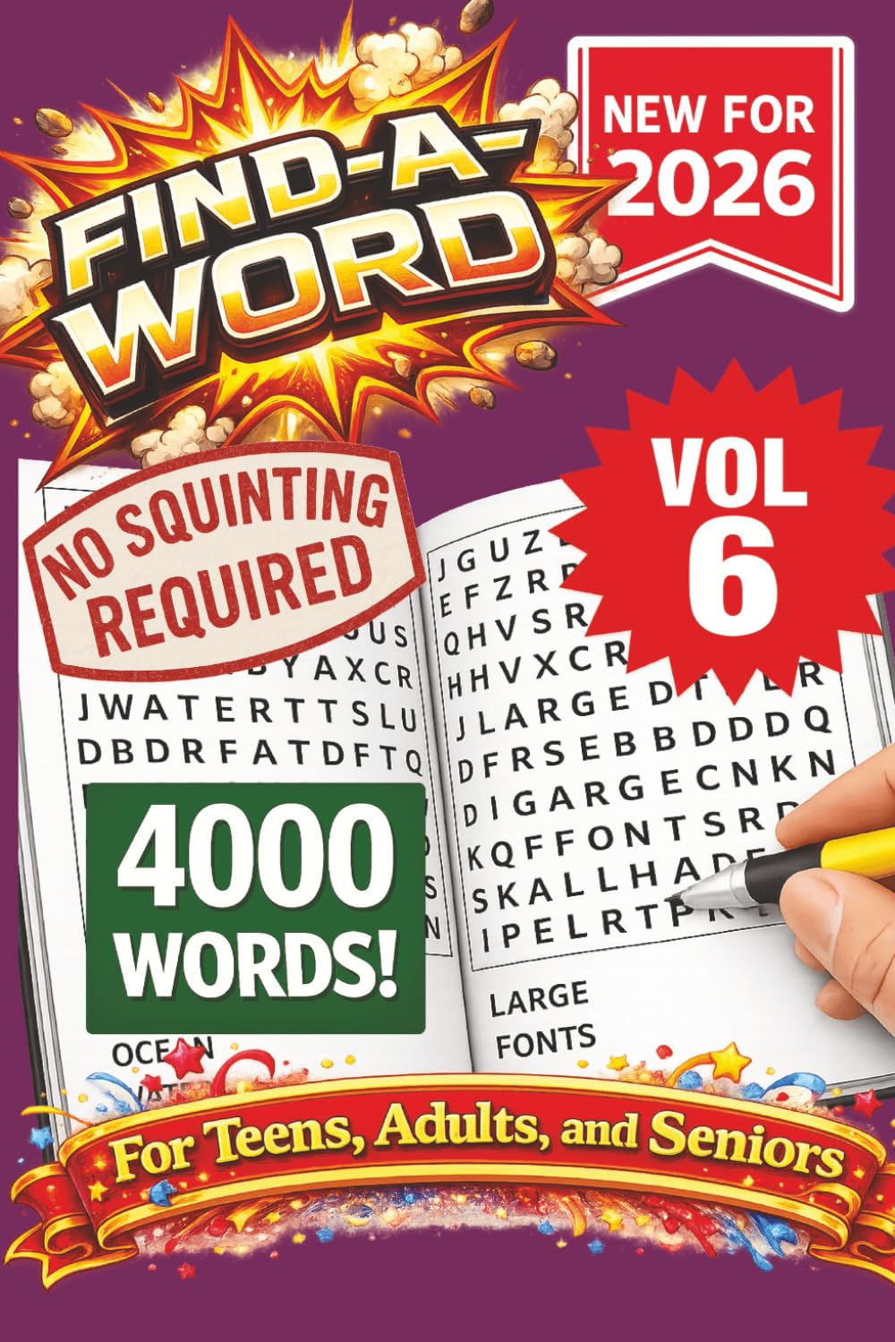 FIND-A-WORD Search Puzzle Book- New for 2026! 4000 Words-NO SQUINTING REQUIRED! VOL 6: FIND-A-WORD Search Puzzle book for all ages. Puzzles to keep ... 8.5x11 Format. (FIND-A-WORD 15 Volume Series)