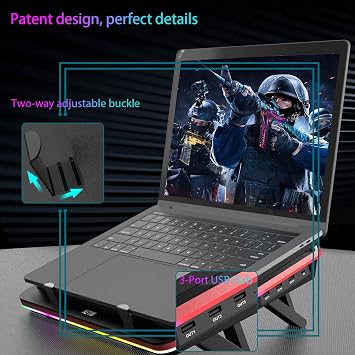 IETS GT500 Powerful Turbo-Fan (5000 RPM) RGB Laptop Cooling Pad with Infinitely Variable Speed,Seal Foam for Rapid Cooling Gaming Laptop,13-17.3inch Laptop Cooler with 3-Port USB Hub