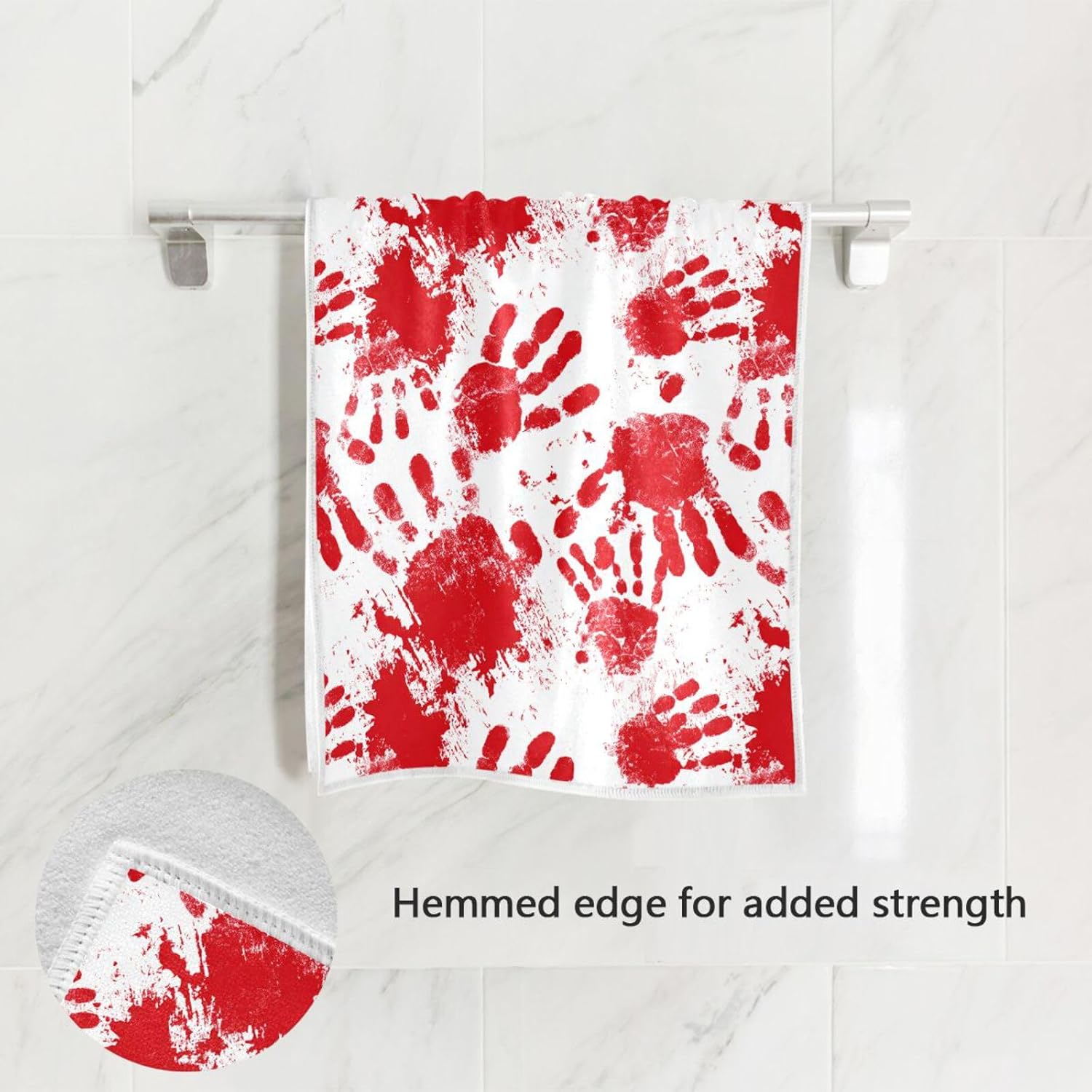 Pfrewn Halloween Hand Bath Bathroom Towels 16x30 in Bloody Handprints Blood Stains Splashes Soft Absorbent Small Kitchen Dish Guest Towel Fall Autumn Halloween Day Decor