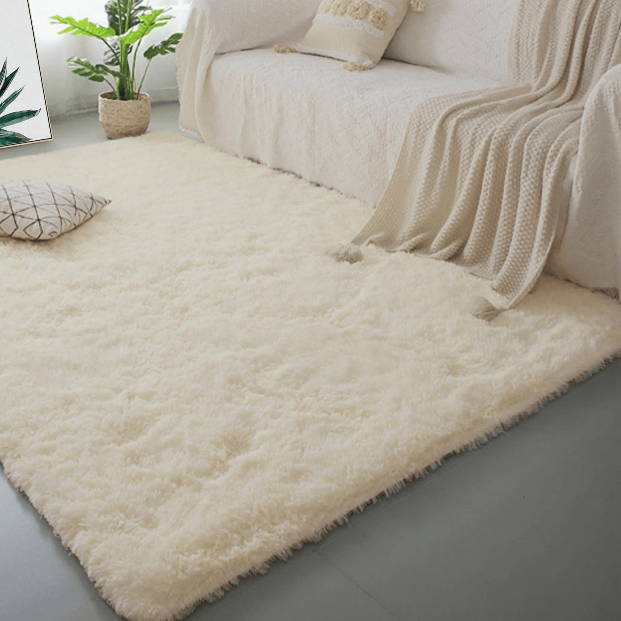 Tapis de salon épaix lavable 140x260 grand tapis de chambre crème