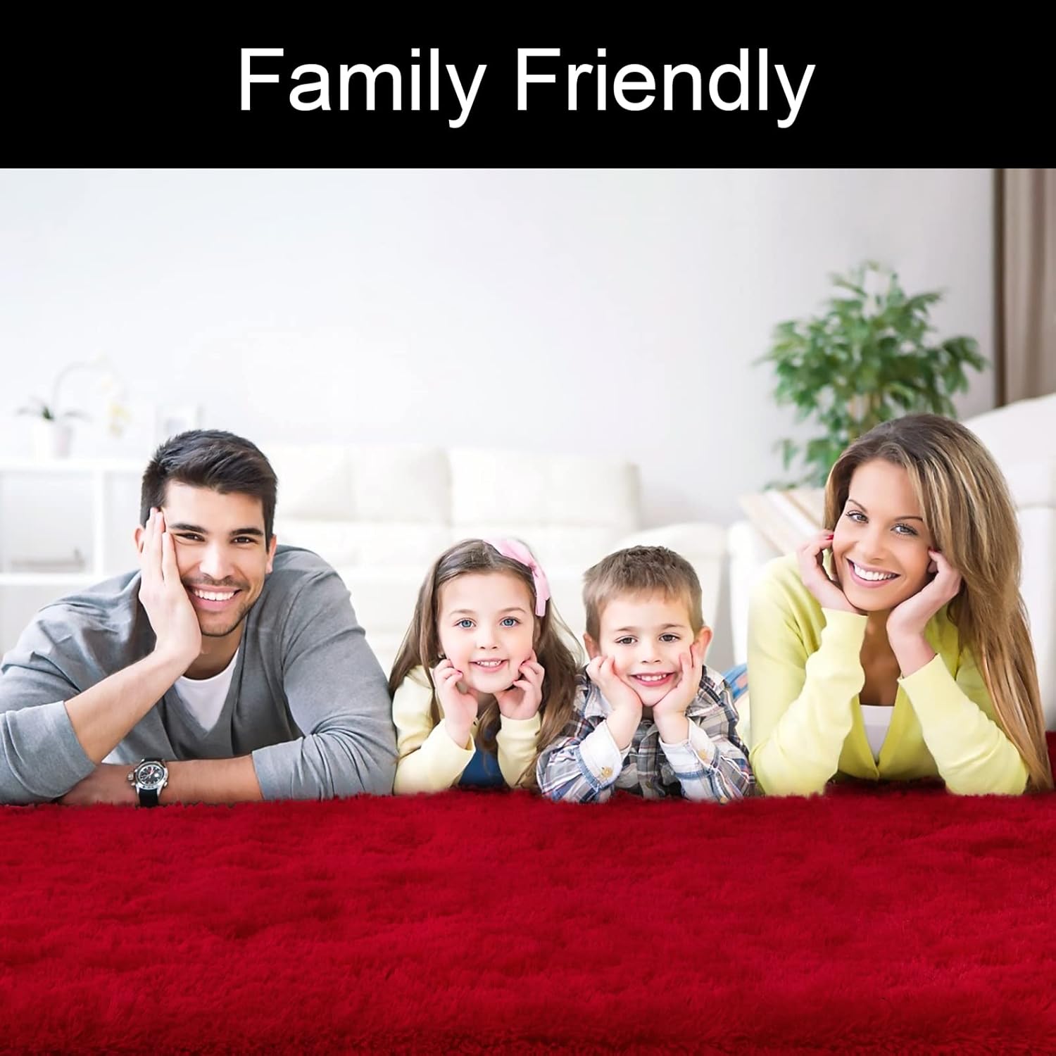 DETUM Red Rug 6x9 Feet - Fluffy Red Area Rugs for Bedroom Shaggy 6' X 9' Living Room Rug Soft Rugs for Kids Room Non-Slip Nursery Office Dorm Washable Carpets Home Decor