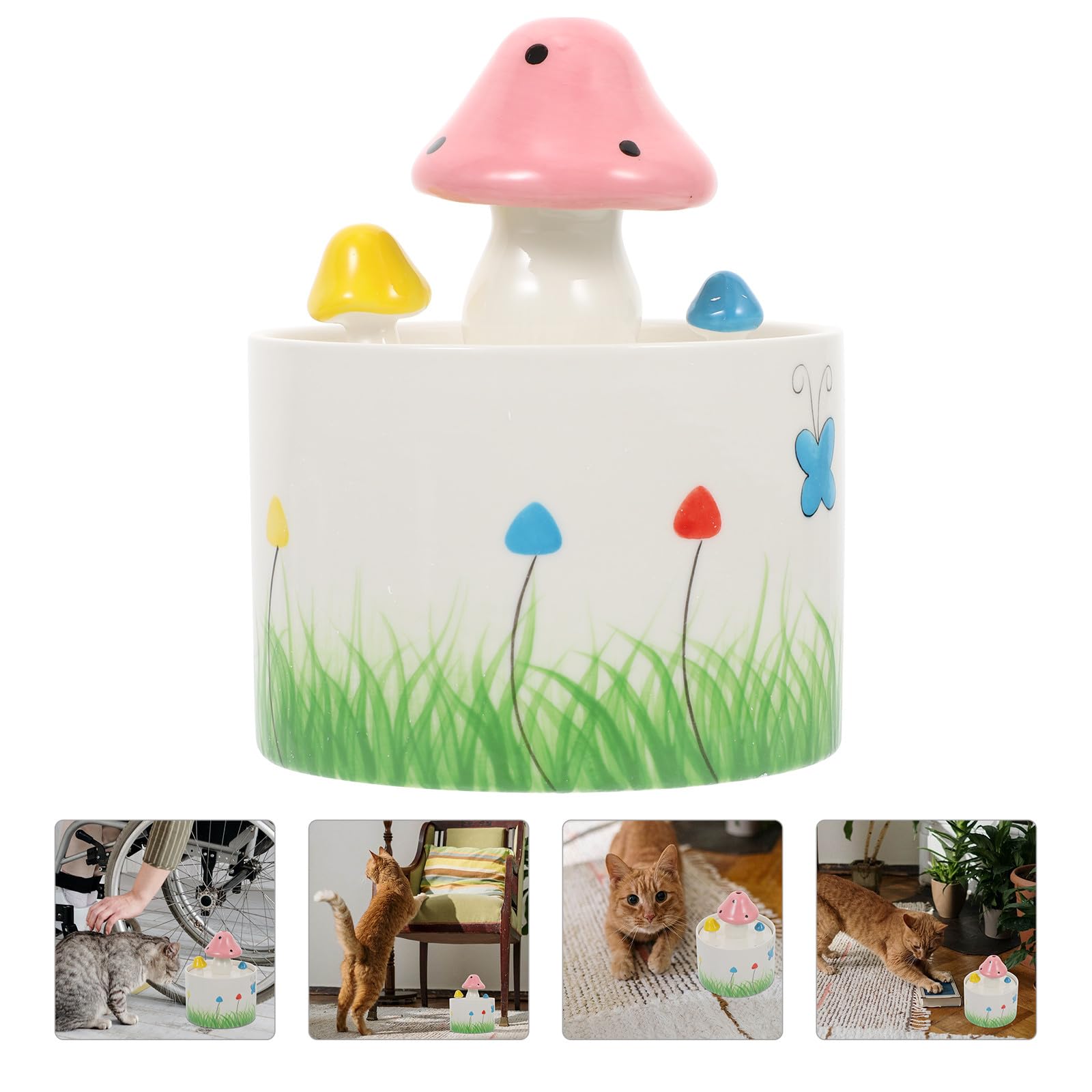 Automatischer Katzenwasserspender mit USB, 1l Keramik, Pilzform | Haustier Tränke für Zuhause, Energiesparend und Niedrig im Verbrauch, für Hunde, Katzen und Kaninchen