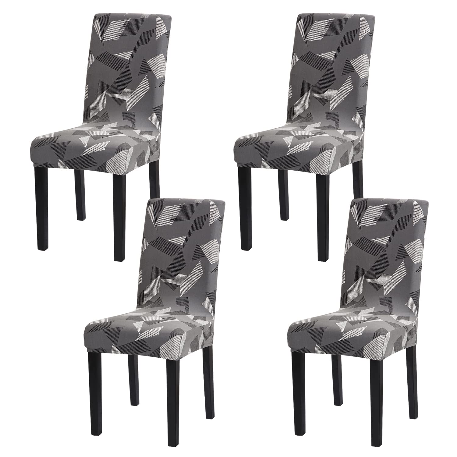mafudoxi Stuhlhussen 4er Set, Stretch Abnehmbare Waschbar Stuhlbezug, Stretch Stuhlhusse mit Gummiband, für Hotel, Bankett, Restaurant, Haus, Party, Hochzeit(Grey-Geometry, 4Stück)