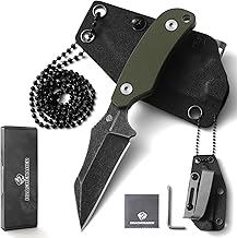 DRACHENADER Neck Knife Klein X-WH, Wharncliffe D2 Stahl Feststehende 7, 6 cm Klinge, Full Tang mini Messer mit Kydex Scheide, Kugelkette, und Gürtel-Clip, Blackwash-Finish Klinge + G10 Griff Grün