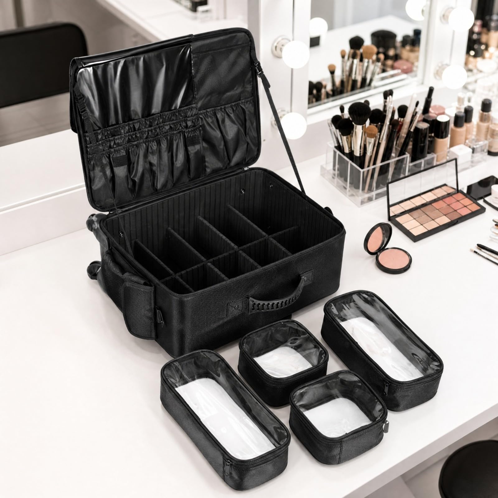 Custodia Trucco con Divisori Regolabili Resistente All'acqua Trolley Make Up tile Beauty Case per Onicotecnici