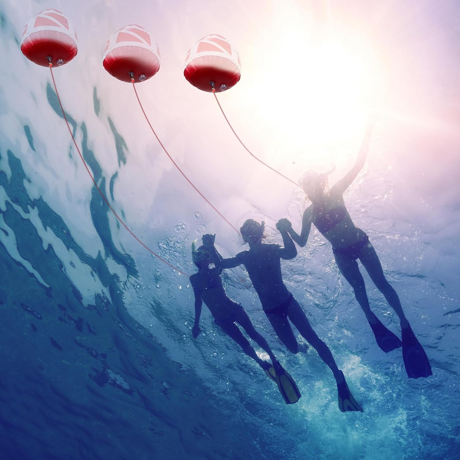 Maitys Heavy Duty PVC Dive Flag Float Freediving Rope Set Inflatable Signal Floater with Dive Flag Freediving Lanyard Leash for Snorkeling Water Sport Signaling Swimming Boating Fishing