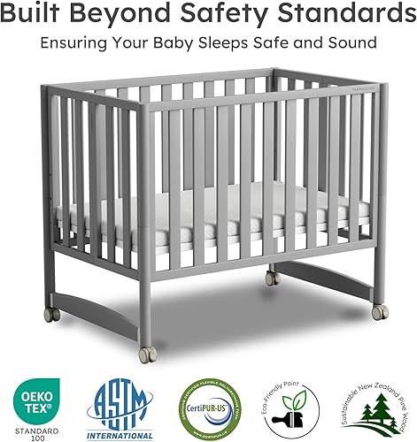 Miniatura 4 de MAMAZING EvoNook Mini cuna convertible 6 en 1, 100% madera de pino neozelandés, 4 alturas de colchón ajustables, gris
