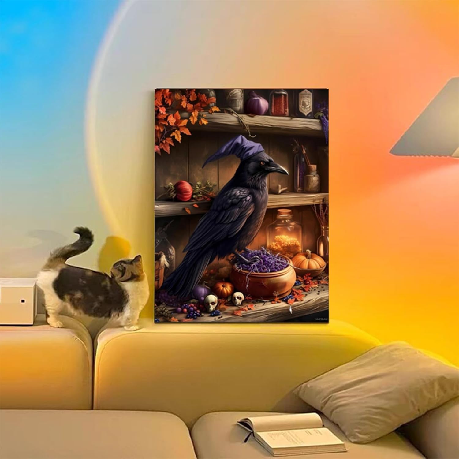 HMDIIMGE Diamond Art Kits for Adults, Halloween Kitchen Crow 5D Diamond Painting Kits for Adults Beginner, Round Diamond Kits for Home Wall Decor 12x16 Inch