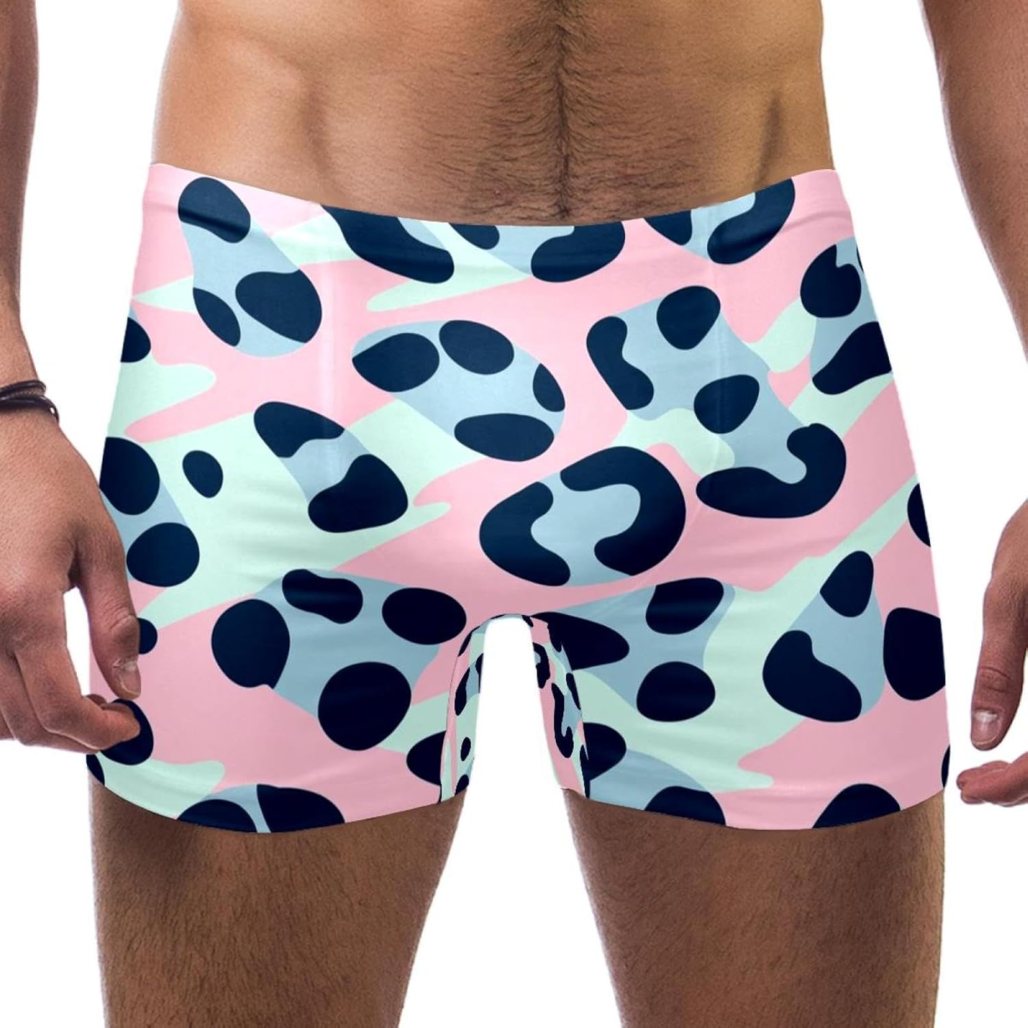 Mens Leopard Art-2493 Swim Trunks Elastic Waistband Short Mens Bathing Suit, S,