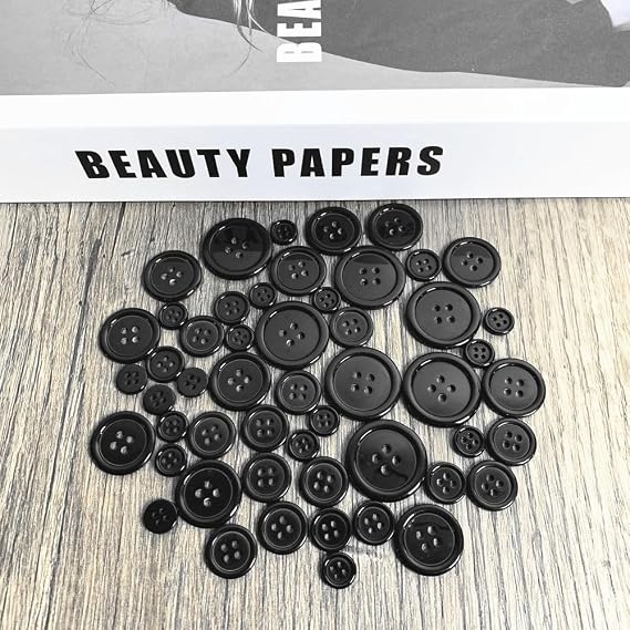 100Pcs Black Button Set, 10mm 12mm 15mm 20mm 25mm Mixed (Black Mixed-100Pack)