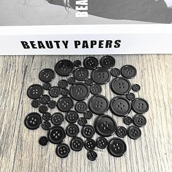 100Pcs Black Button Set, 10mm 12mm 15mm 20mm 25mm Mixed (Black Mixed-100Pack)