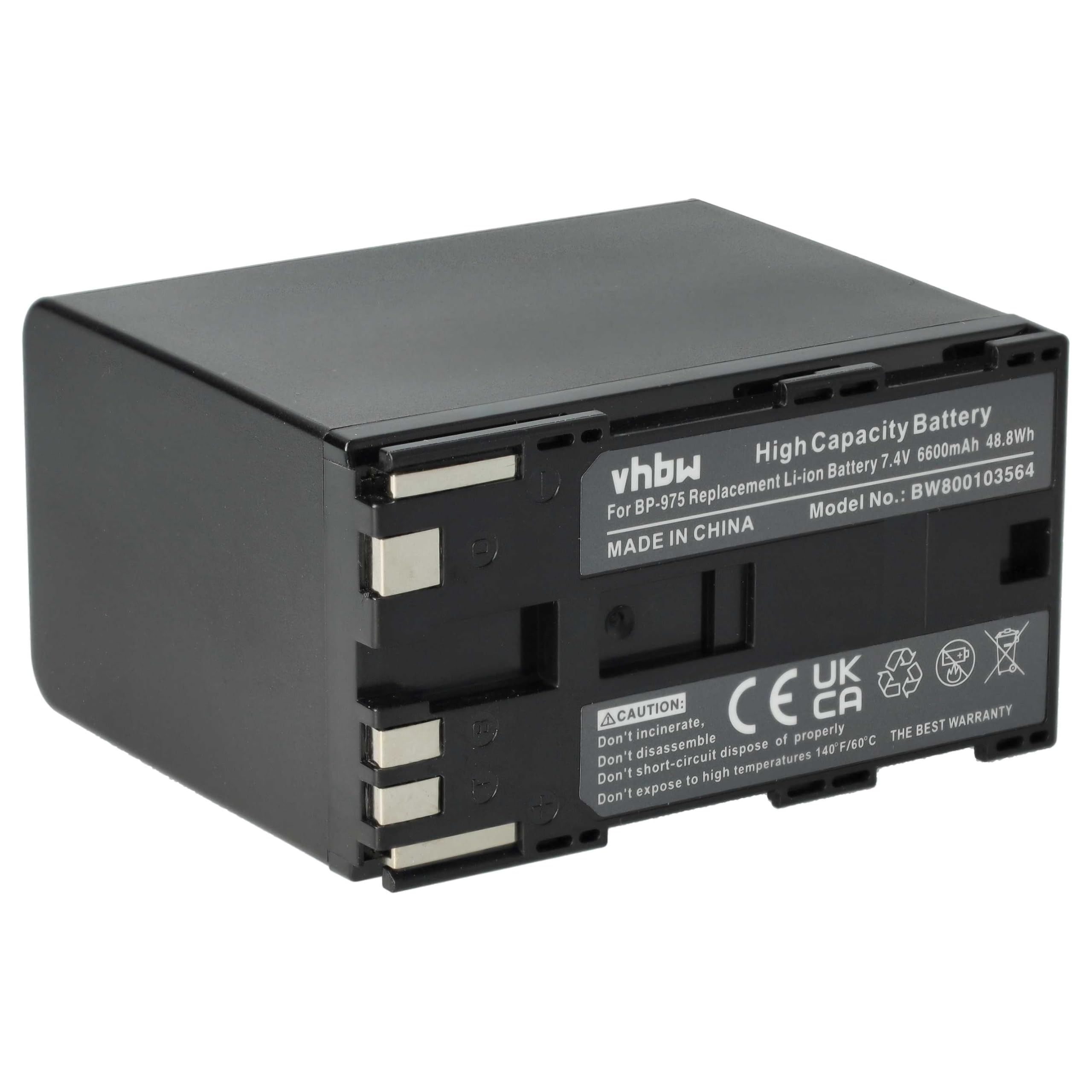 vhbw Batería reemplaza Canon BP-975, BP-955 para cámara de vídeo (6600 mAh, 7,4 V, Li-Ion)