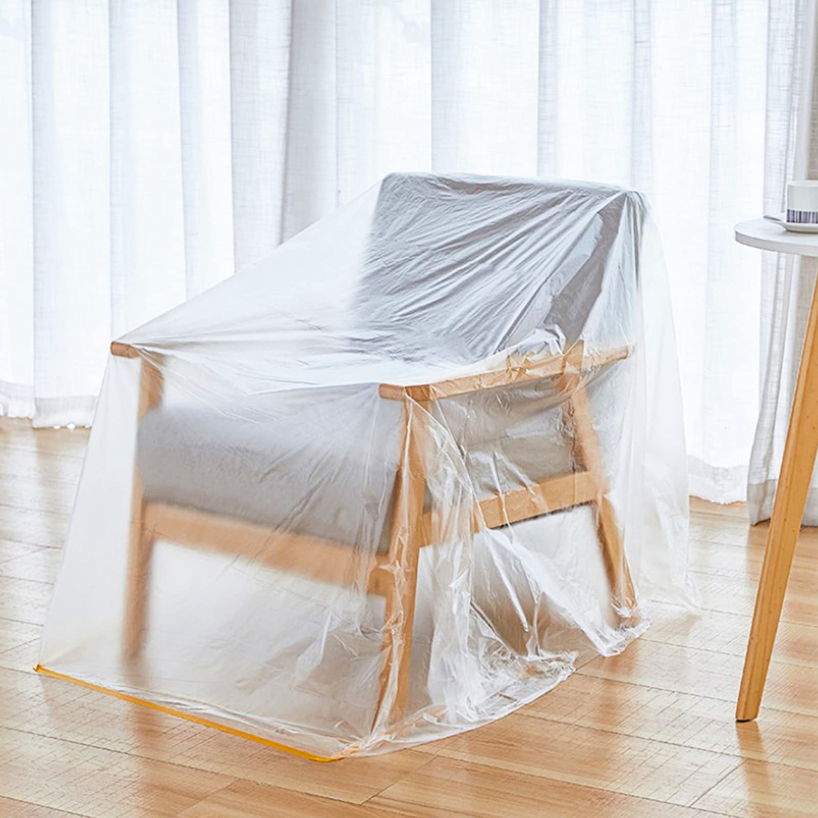 Lot de 4 rouleaux de film de masquage transparent de 240 cm x 20 m avec ruban adhésif en tissu, film anti-poussière en plastique pour travaux de peinture, couvertures de meubles
