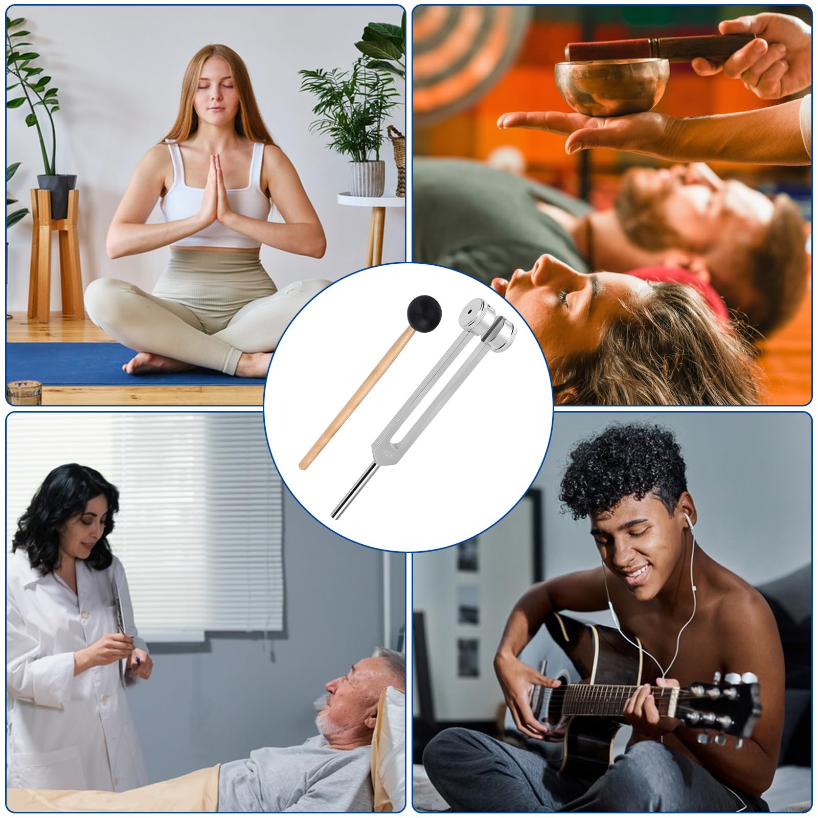 Juego de Diapason 128 Hz, Diapasones Terapéuticos de Aleación de Aluminio, Respuesta de Frecuencia Precisa, para Terapia de Chakras, Terapia de Sonido, Yoga, Meditación y Relajación