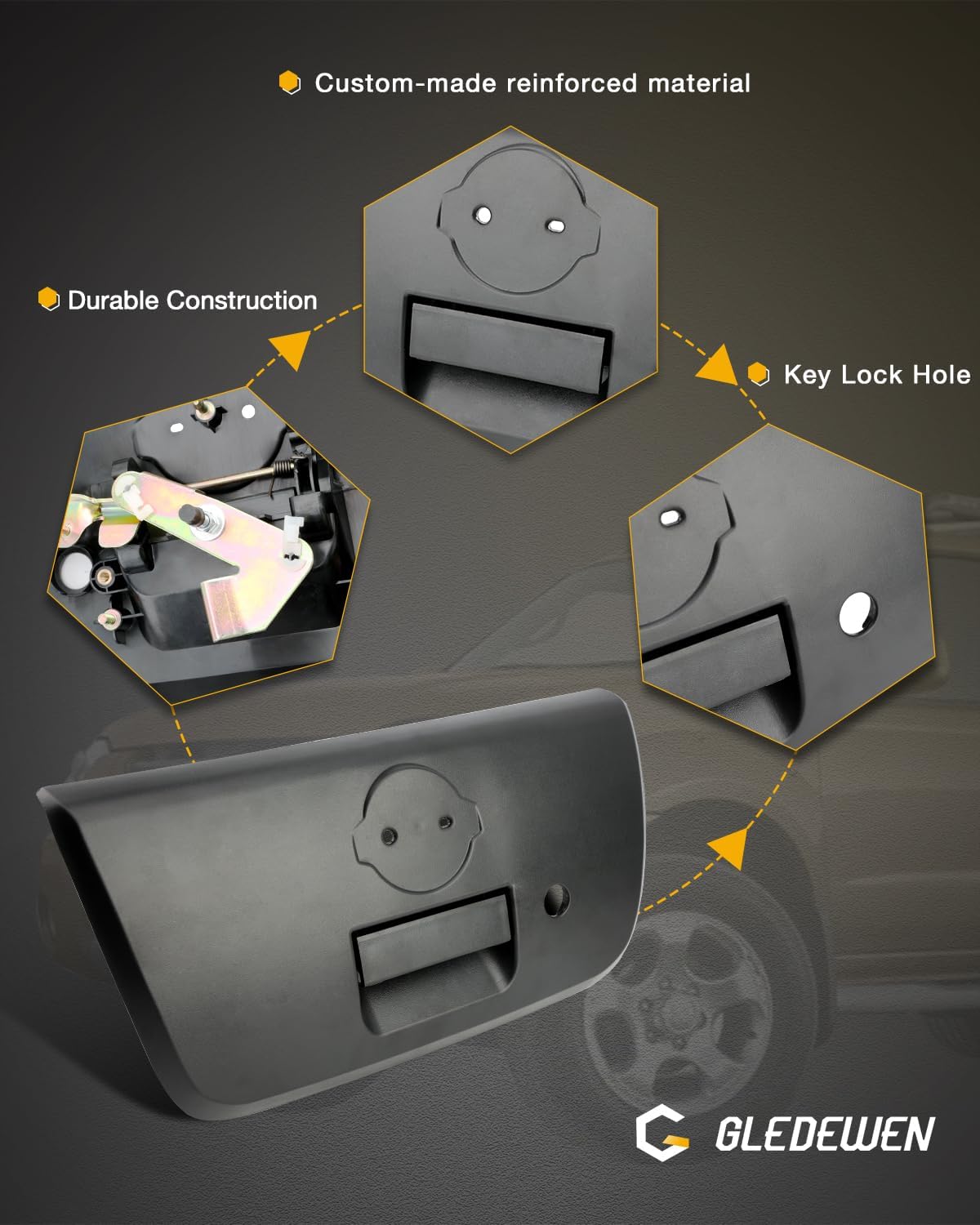 Gledewen Tailgate Latch Handle, Compatible with Nissan Frontier 2001-2004, Rear Exterior Textured Black Tail Gate Latch Lock Door Hnadle with Key Hole, Replaces# 906068Z400, NI1915102, 81575