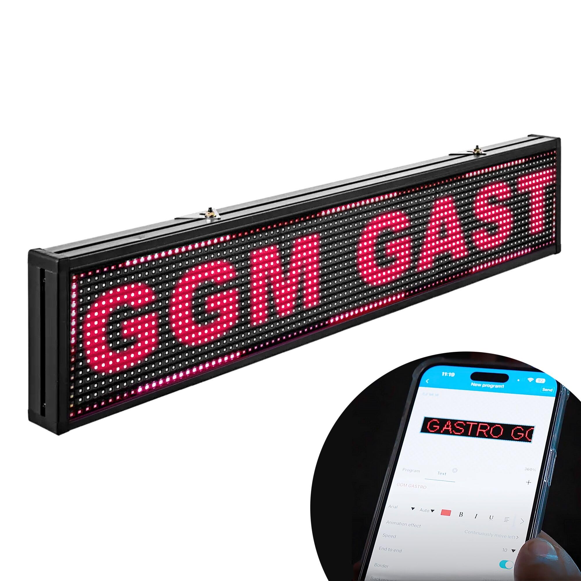 GGM Gastro LED-Leuchtschild 1000 mm | Individuell anpassbare Applikation, intuitive Steuerung per Smartphone, vielseitige Animationseffekte, langlebige SMD-LEDs