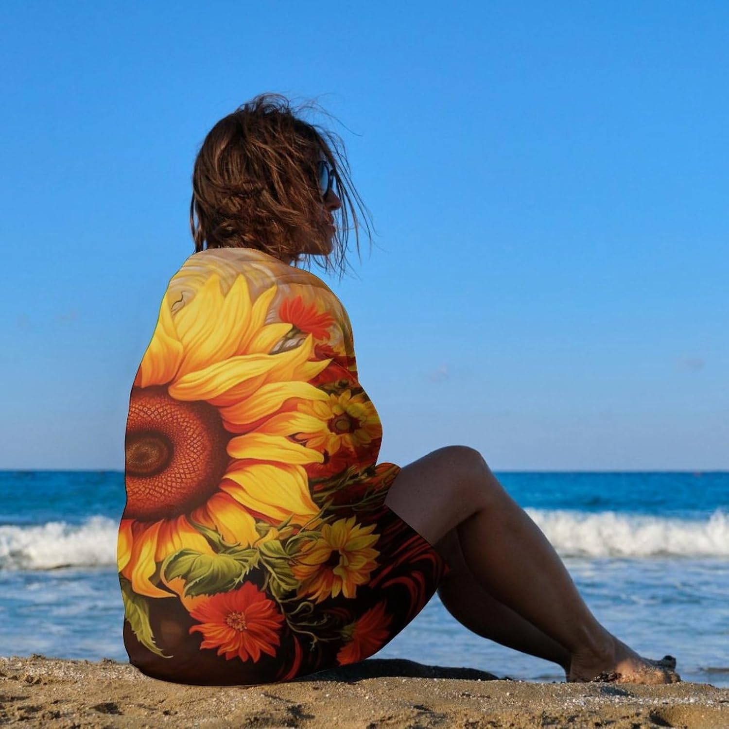 Swimming Towel, Sunflower Oil Painting Printed Fashion Towel,Portable Towel,Durable Towel