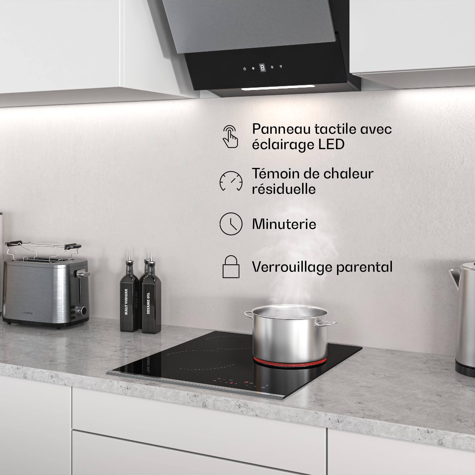 Klarstein Verosteel Plaque Vitrocéramique 45 cm - 3 Zones Dont Ovale, 5000 W, Curseur Tactile, Minuterie, Sécurité Enfants, Verre Facile à Nettoyer - Table de Cuisson Vitrocéramique Moderne