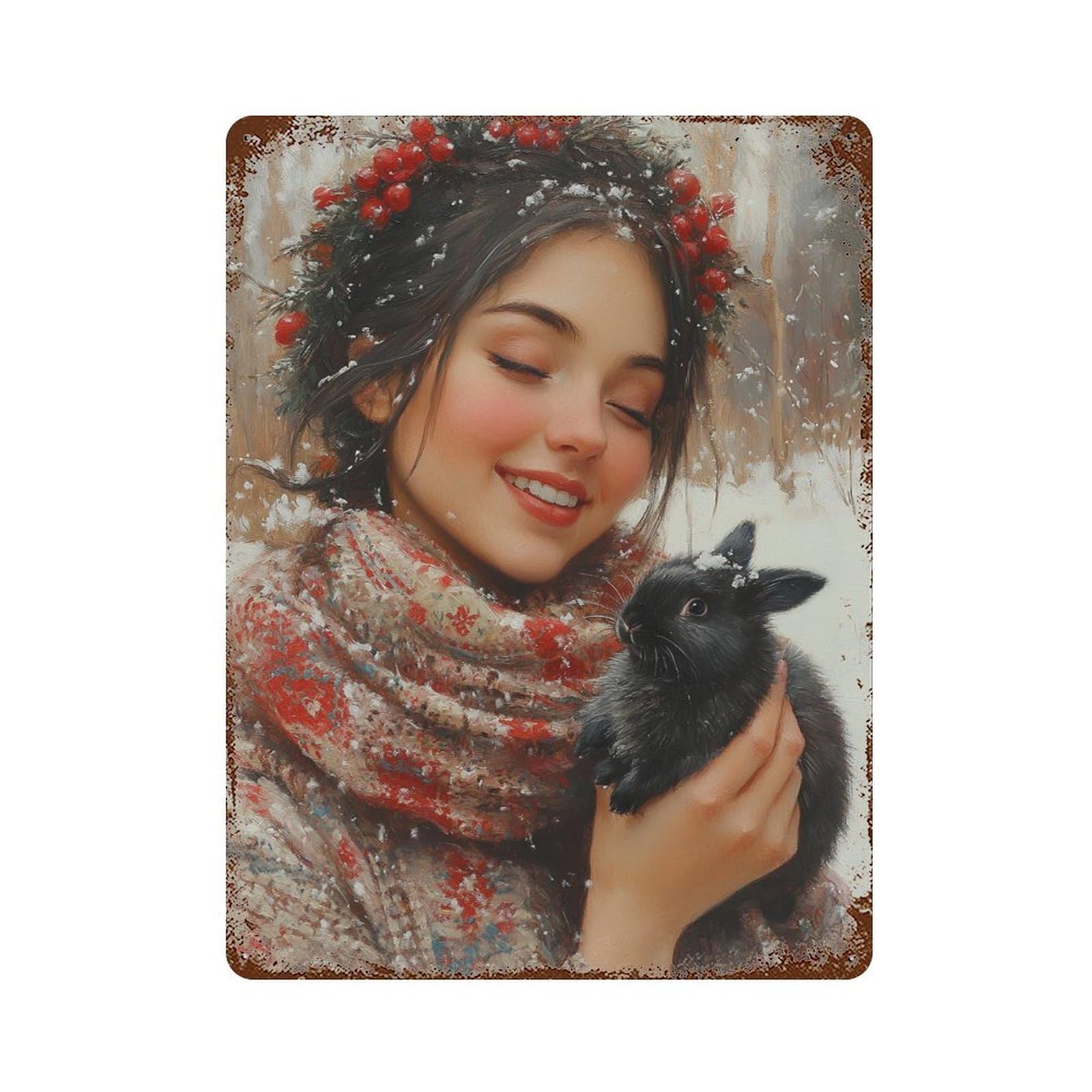 Winter Wonderland Rabbit-1 15.7"x11.8" Decorative Tin Sign, Retro Wall Decor for Bistro, Counter And Cafe Decor