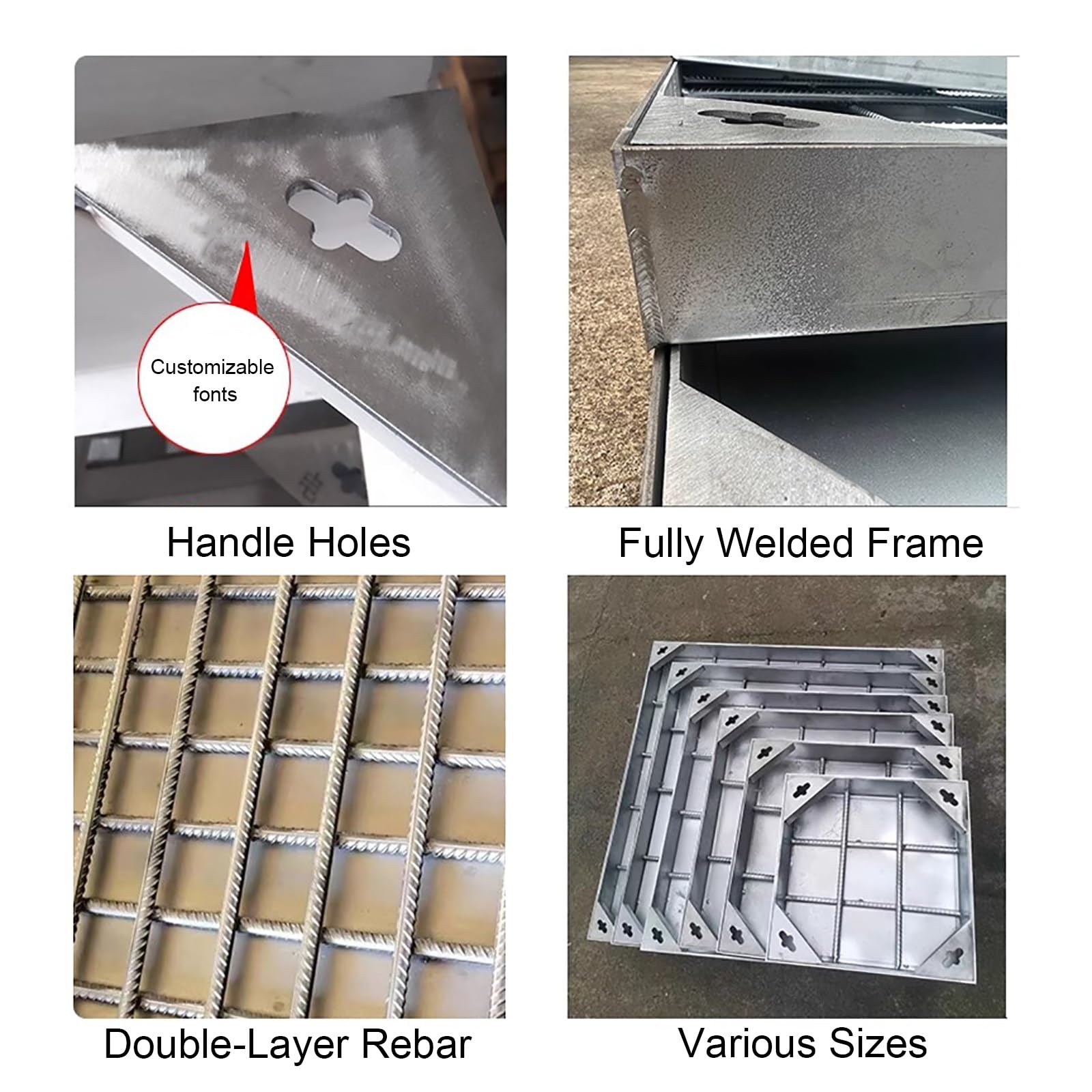 Generico Chiusino Quadrato Invisibile in Acciaio Inox con Maniglie Facili da Sollevare, 50 cm/19,6 Pollici - Accesso Durevole e Sicuro per vialetti, Fosse settiche, Pozzi, Giardino.