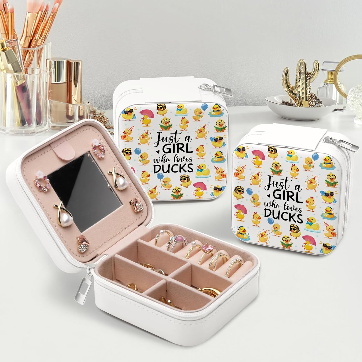 Duck Gifts for Duck Lovers Jewelry Box Cute Ducks Themed Travel Jewelry Case Organizer for Women - Image 4