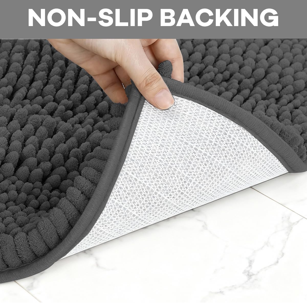 Grey Bathroom Rugs Sets 4 Piece with Toilet Lid Cover, Non Slip Bathroom Mats Extra Soft Chenille Bath Rug Absorbent Shaggy Rugs Perfect Plush Mats U-Shaped Toilet Rug and Toilet Cover Toilet