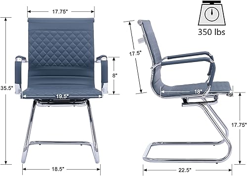 Miniatura 3 de VESCASA Sillas de oficina para invitados con respaldo de diseño de rejilla rómbica, sillas de recepción de piel sintética con brazos para sala de