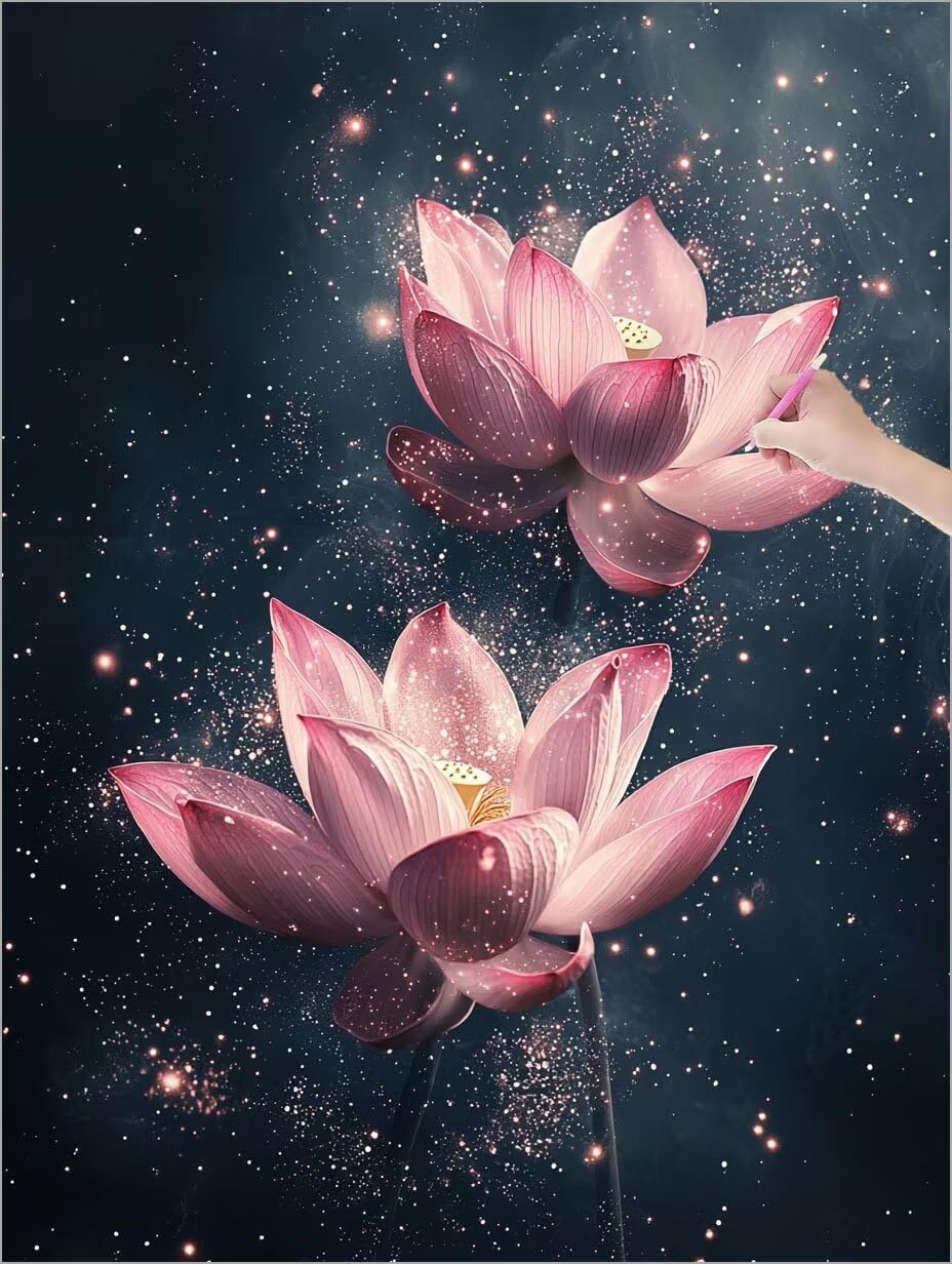 Diament Malarstwo Lotus, Pełne akcesoria do malowania diamentami 5D, diamentowe malowanie dla dorosłych Rhinestone Ścieg krzyżykowy Kreatywne hobby, DIY Haft diamentowy do dekoracji domu (Dream