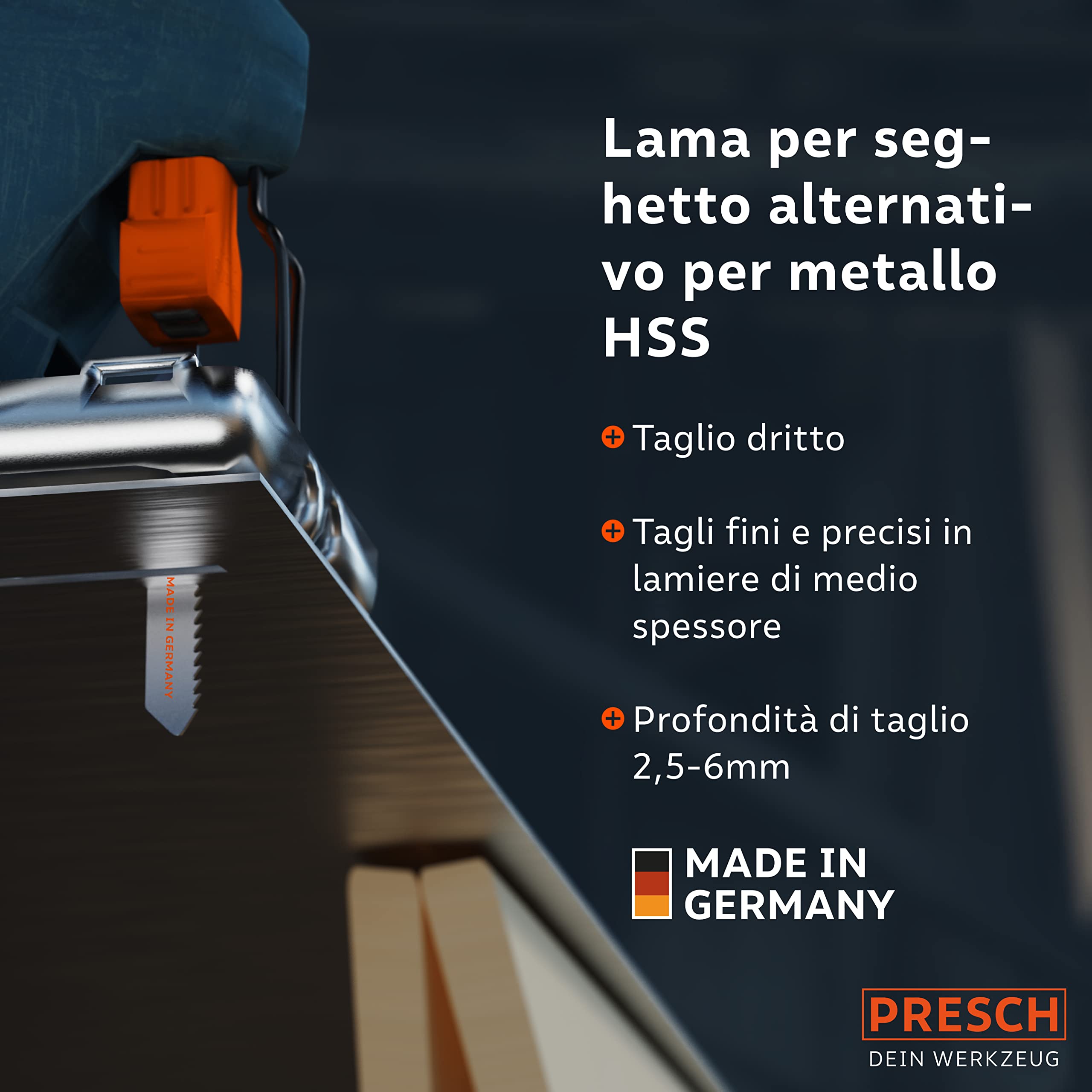 Presch Lame seghetto alternativo Metallo 10 pz. - Tagli precisi in lamiere di medio spessore (2,5-6mm) - Lame per seghe durature con codolo a T per tutti i seghetti alternativi