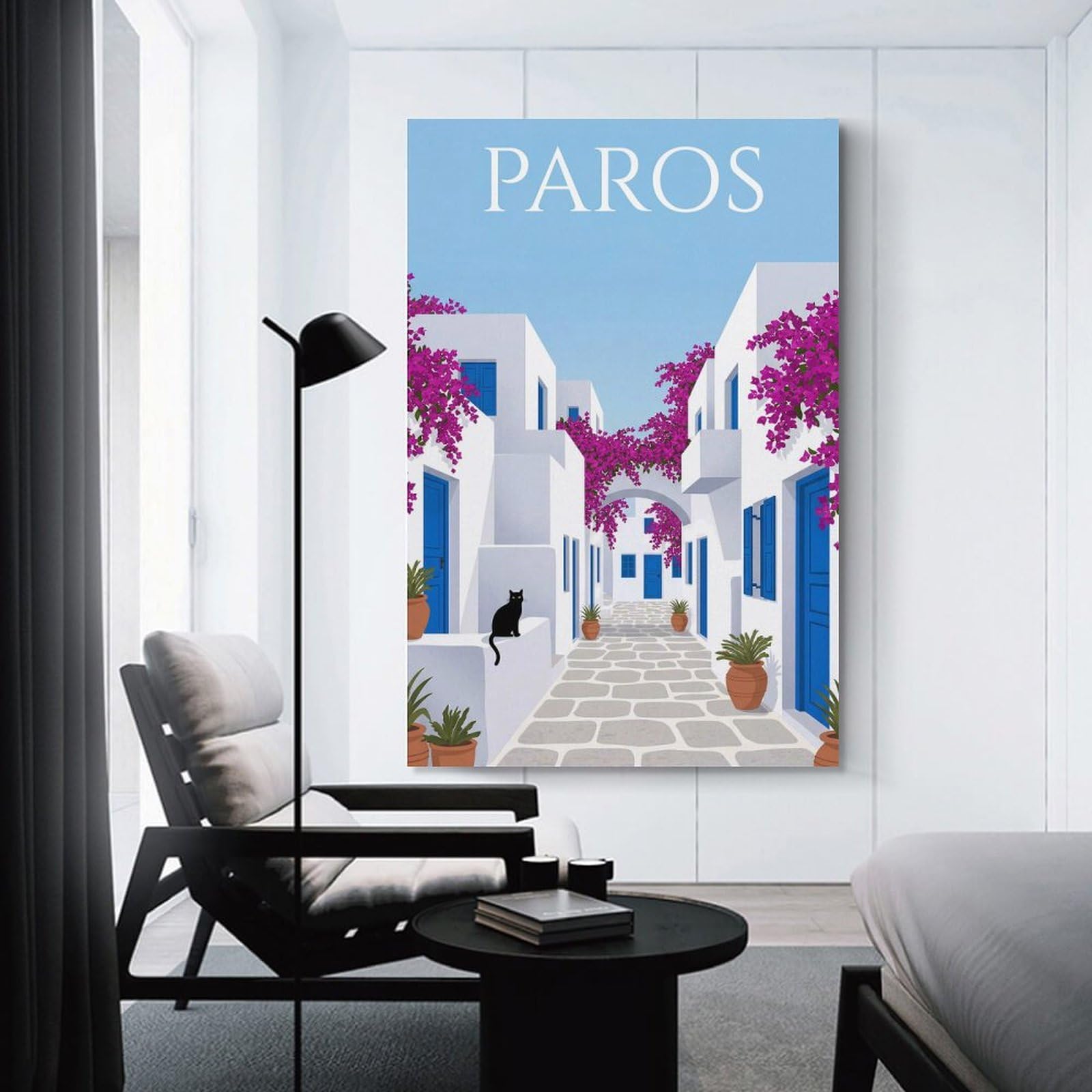Junmoney Unframe-Style-17 Paros Greek Island Room Decor Wall Art, 24X36inch(60X90cm), For Living Room, Lounge Or Sitting Room, A Home Accent With Warm Character