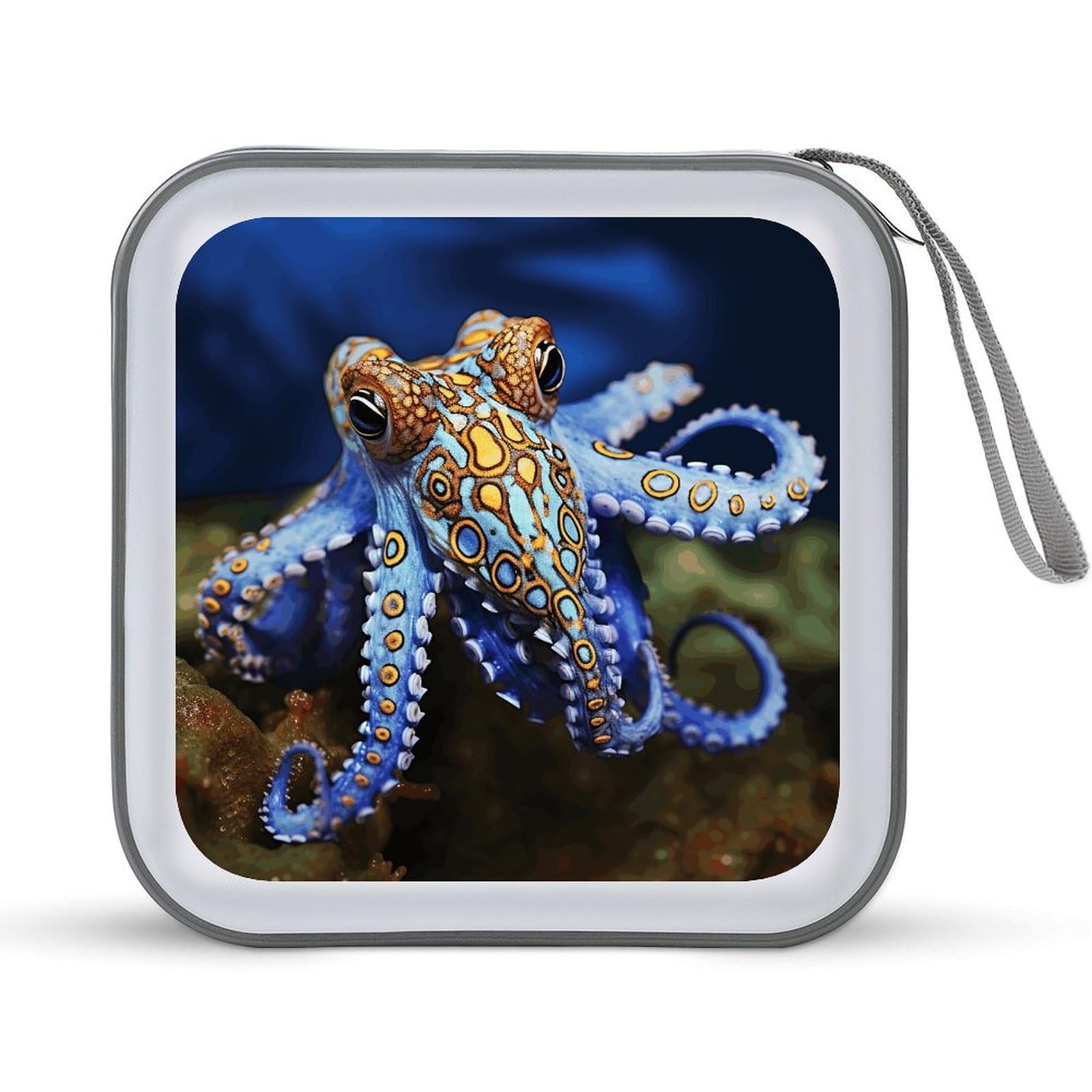 VstaDank Blue Ringed Octopus CD Case DVD Holder Storage Portable Carrying Binder Holder Wallet Large Storage Disc Wallet Bag Hard Plastic DVD Disc Cases Large Media Binder 40 Capacity
