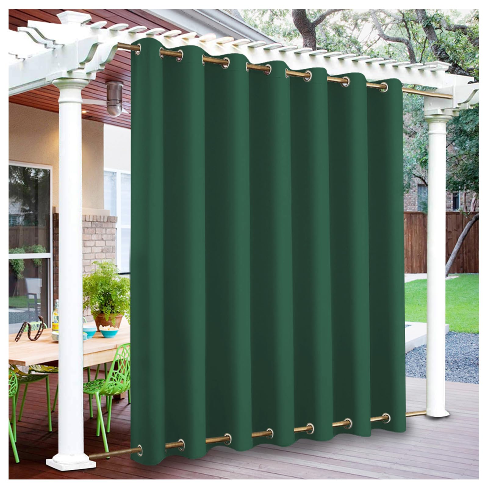 Mewkew Green Blackout Outdoor Curtains Indoor Outdoor Curtains for Patio Privacy Windproof Gazebo Blinds Double Grommet(Top and Bottom) Pergola Drapes Porch Shades,W 95.7"×L 126"(1 Panel)