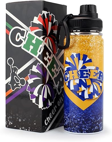 Miniatura 8 de Botella de agua Cheer para niñas, de 18 onzas, botella deportiva de acero inoxidable aislada con asa, regalo de animadora a granel para regalos de
