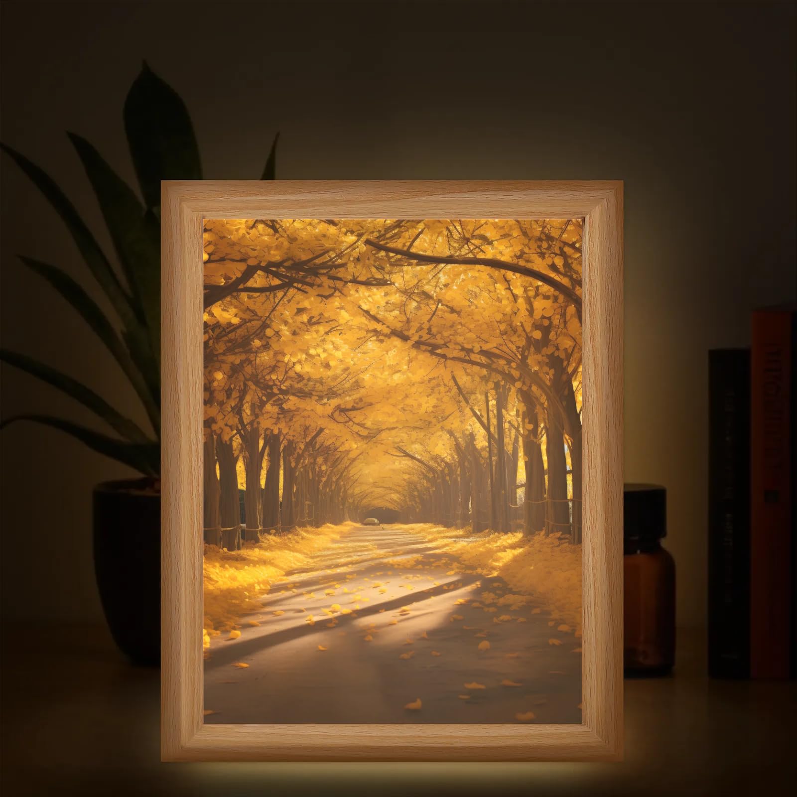 Light Up Painting, Sunset Forest Wall Art Picture Light Retro Forest Light Up Desktop Art Decor, 10 Brightness, USB Powered, 3 Lighting Modes, Anxiety Relief Gift for Bedroom Home - Without Frame