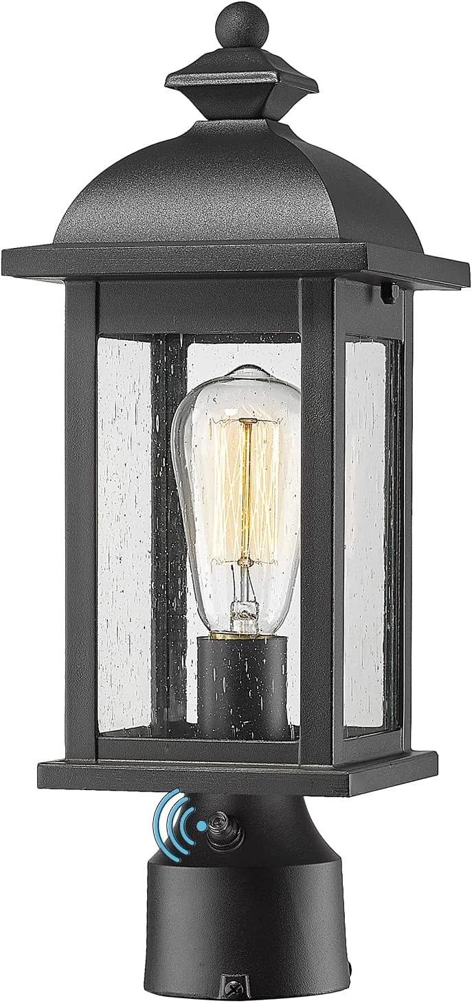 FEMILA Dusk to Dawn Outdoor Post Light, Waterproof Pole Lantern Light Fixture, Exterior Lamp Posts Outdoor Lighting for Garden Patio Yard Pathway Driveway, Clear Glass Panel, 4FD54P-PC BK