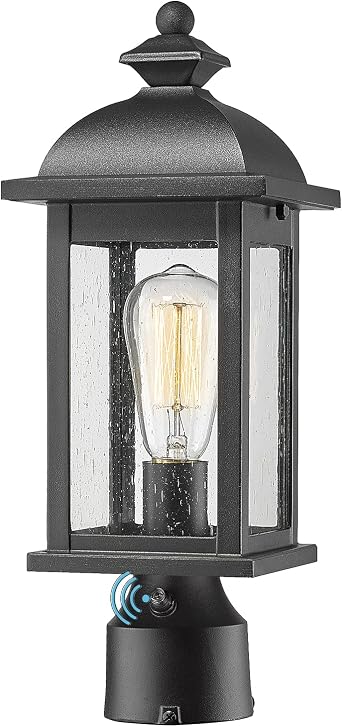 FEMILA Dusk to Dawn Outdoor Post Light, Waterproof Pole Lantern Light Fixture, Exterior Lamp Posts Outdoor Lighting for Garden Patio Yard Pathway Driveway, Clear Glass Panel, 4FD54P-PC BK